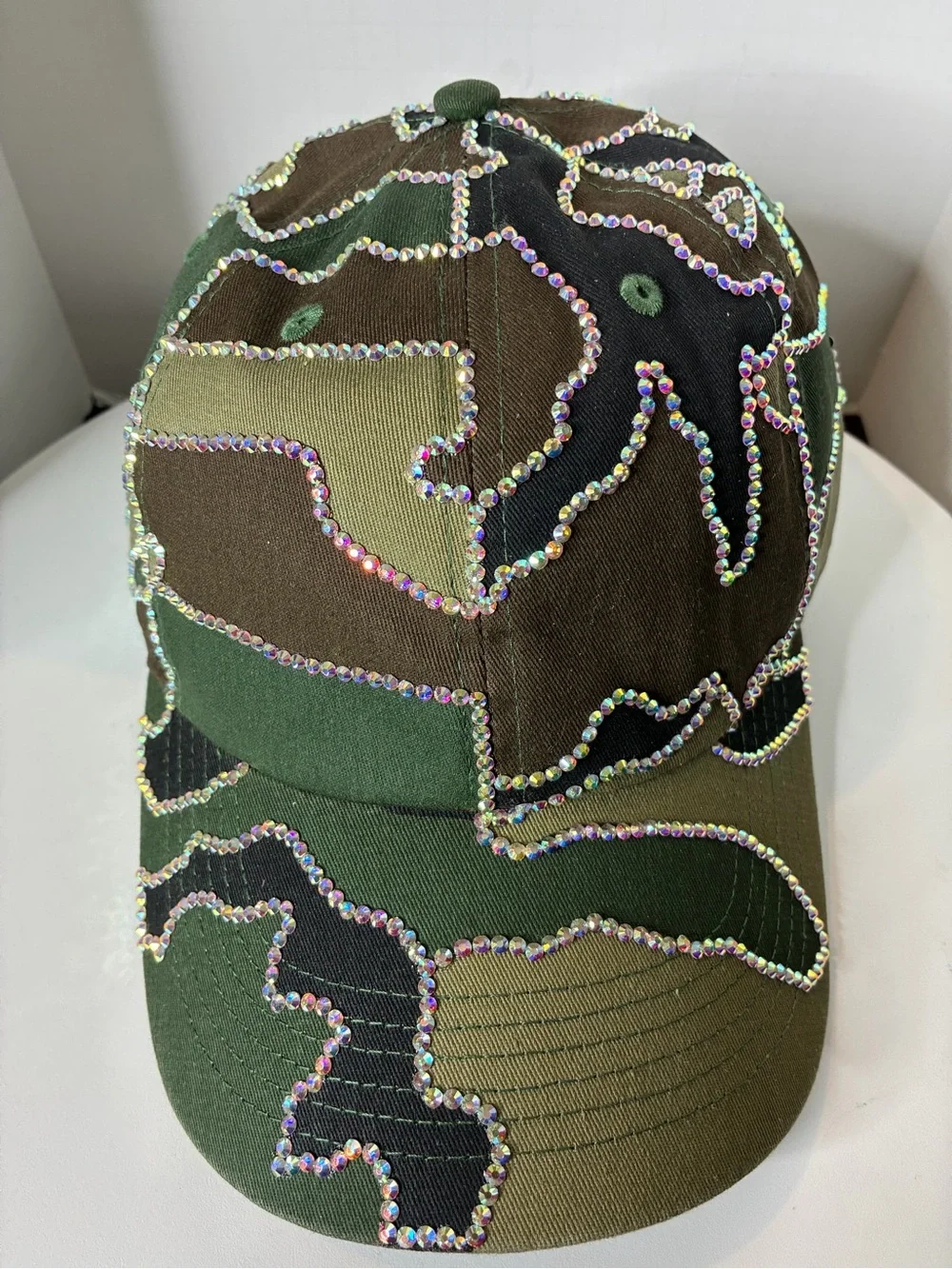 Women Custom Rhinestone Camo Cap - Green